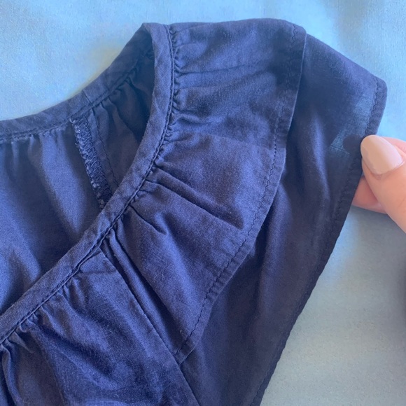 Navy Semi Sheer Ruffle Blouse - Picture 5 of 5